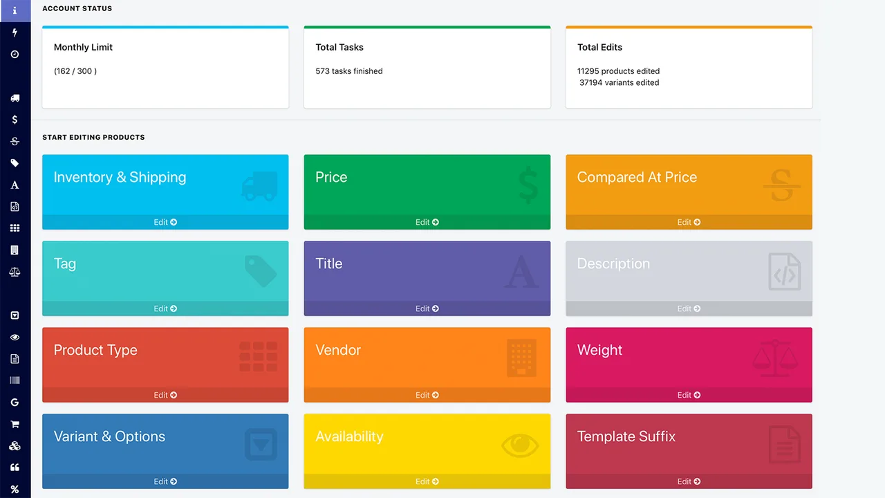 Hextom bulk product editor dashboard with product field editing options