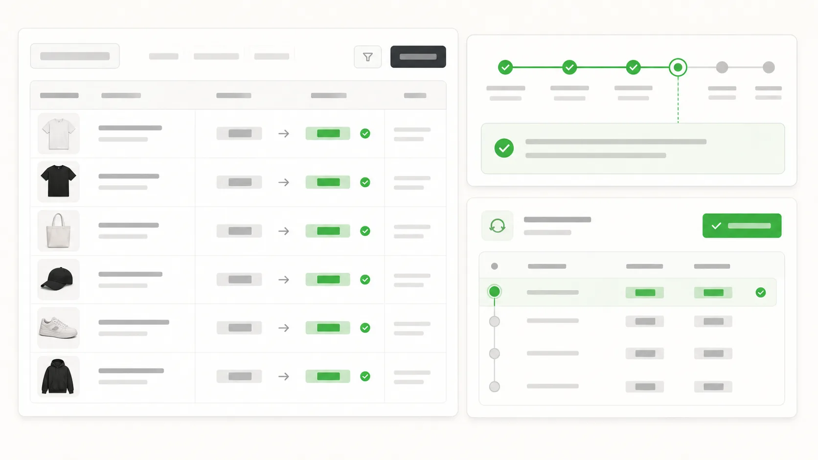 Bulk price update review table with campaign timeline and rollback card
